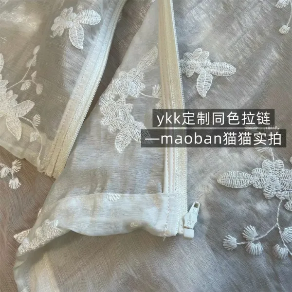 Design Lace-Embroidered Hooded Zip-Up Blouse White Tops Shirt - 6