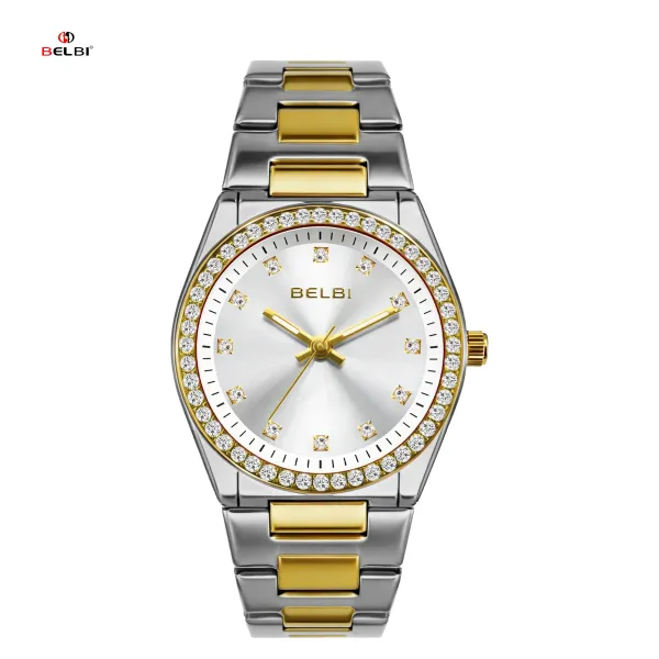 Design BELBI Crystal-Encrusted Black Dial Gold Watch Watches - 20