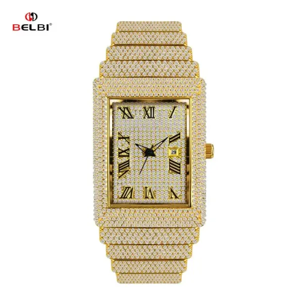 Design BELBI Iced-Out Rectangle Gold Watch Watches - 1