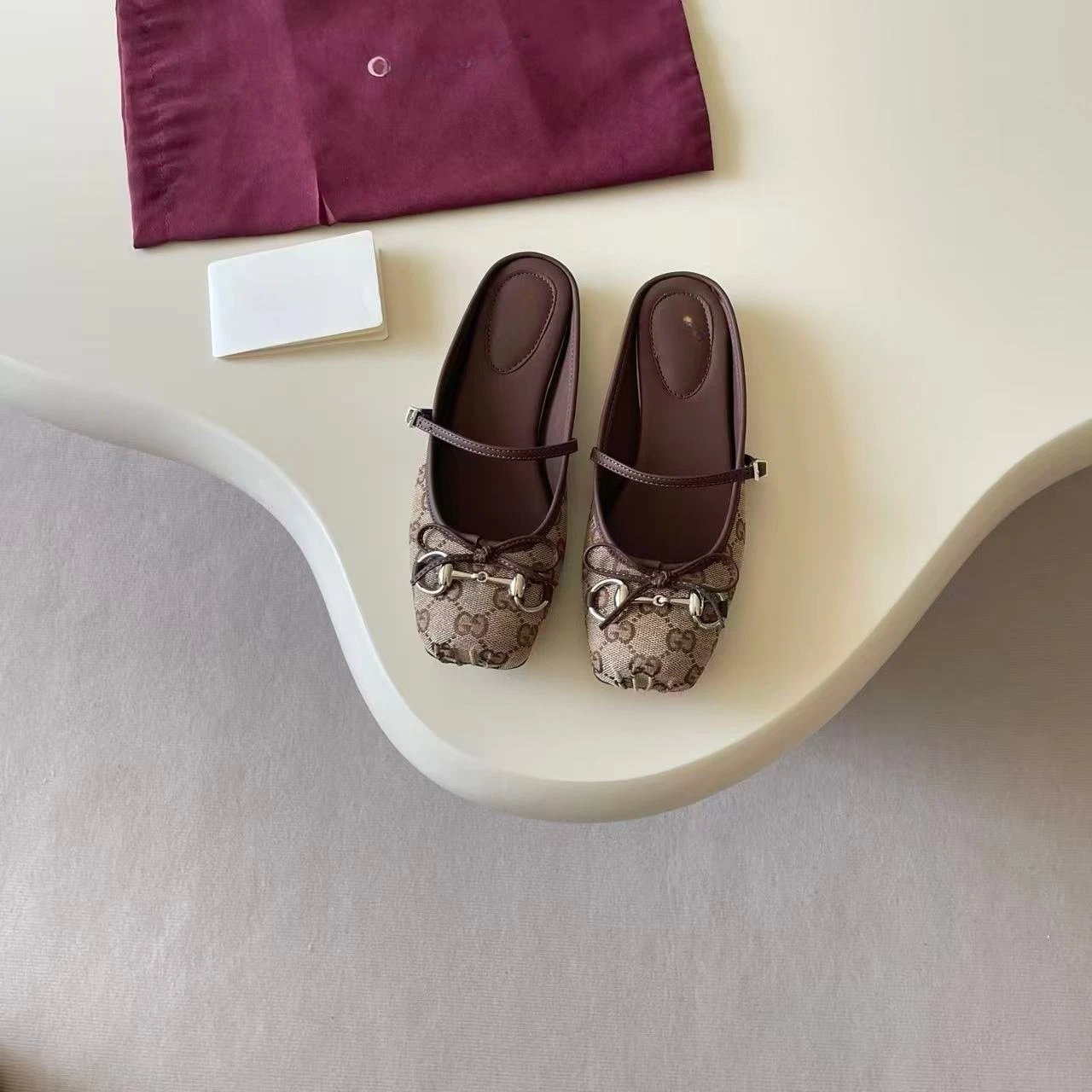 Gucci Horsebit Loafer Mules Beige Brown Canvas Shoes - 5