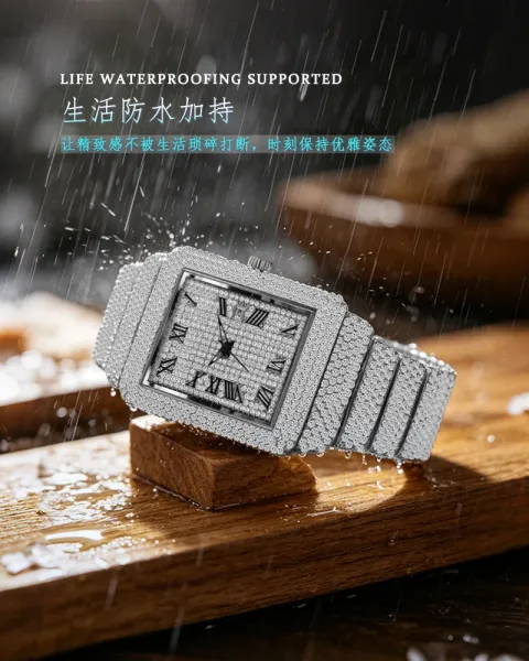 Design BELBI Iced-Out Rectangle Gold Watch Watches - 9