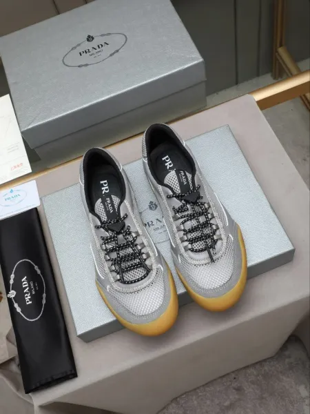 Prada Re-Nylon Mesh Sneakers Gray and Amber - 10