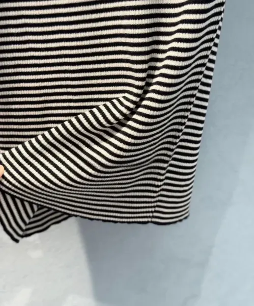 Prada Striped Ribbed Knit T-Shirt Black and White - 7
