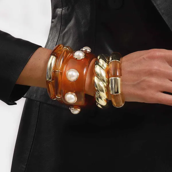 Design Studded Two-Tone Cuff Bracelet Gold Silver Jewelry - 13
