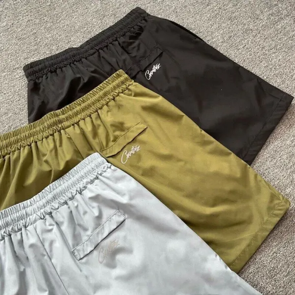 Design Mesh Panel Track Shorts Gray with Yellow and Black Stripe - 16