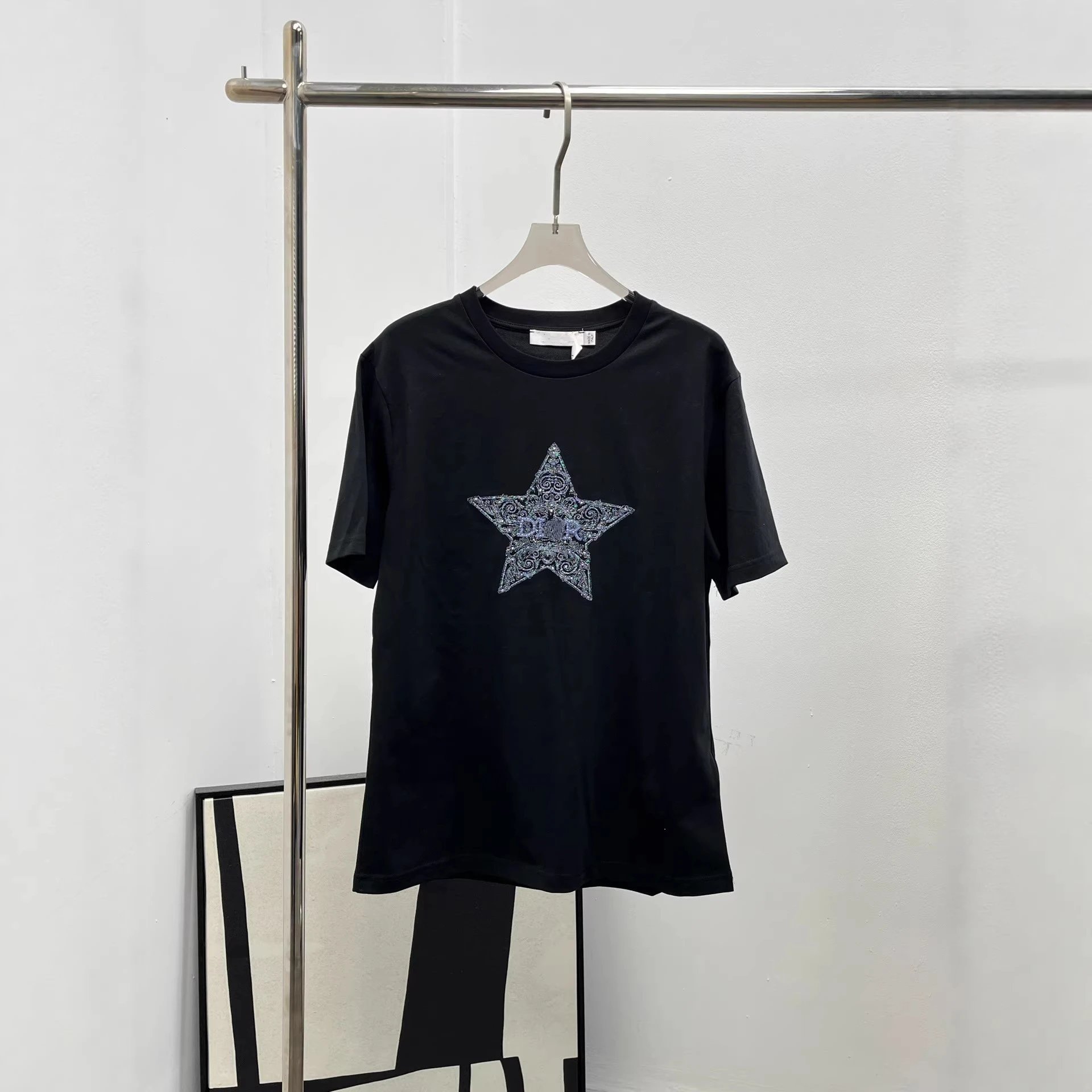 Dior Star Embroidered White Casual T-Shirt