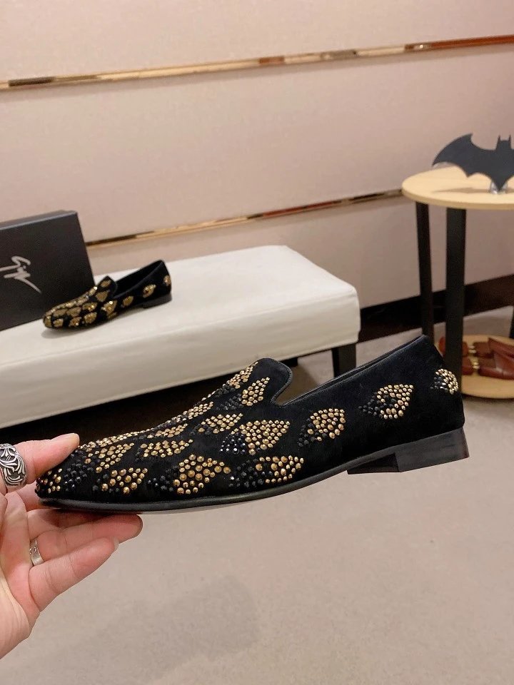 Design Giuseppe Zanotti Crystal-Embellished Velvet Loafers Blue Black Loafers - 4