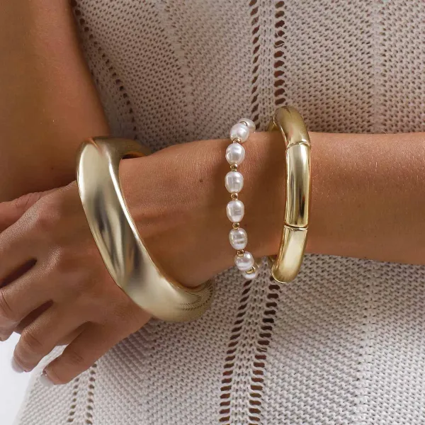 Design Studded Two-Tone Cuff Bracelet Gold Silver Jewelry - 28