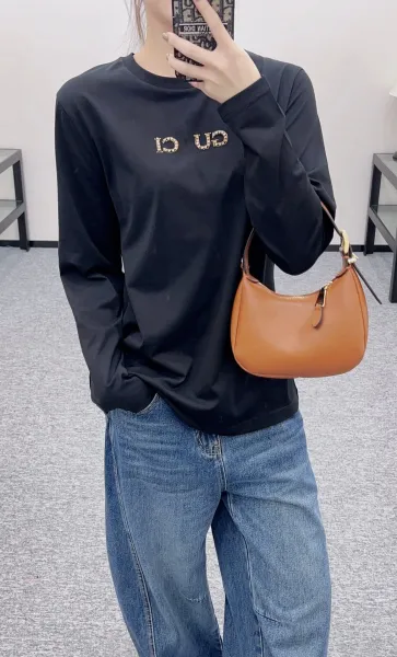 Gucci Crystal-Embellished 'GU CI' Long-Sleeve T-Shirt Black - 5