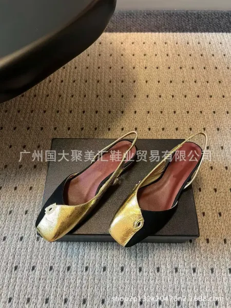 Design Slingback Loafers Black Leather-Suede Hybrid Heels - 6