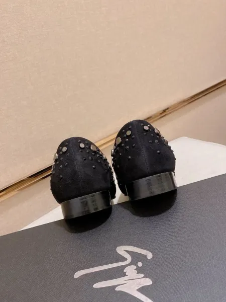 Design Embellished Suede Loafer Black with Turquoise and Silver Studs - 7