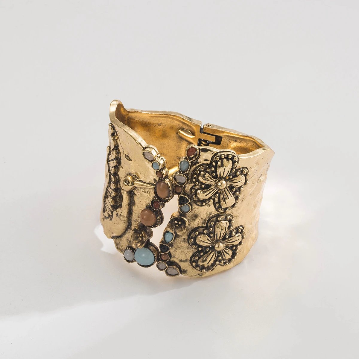 Design Studded Two-Tone Cuff Bracelet Gold Silver Jewelry - 43
