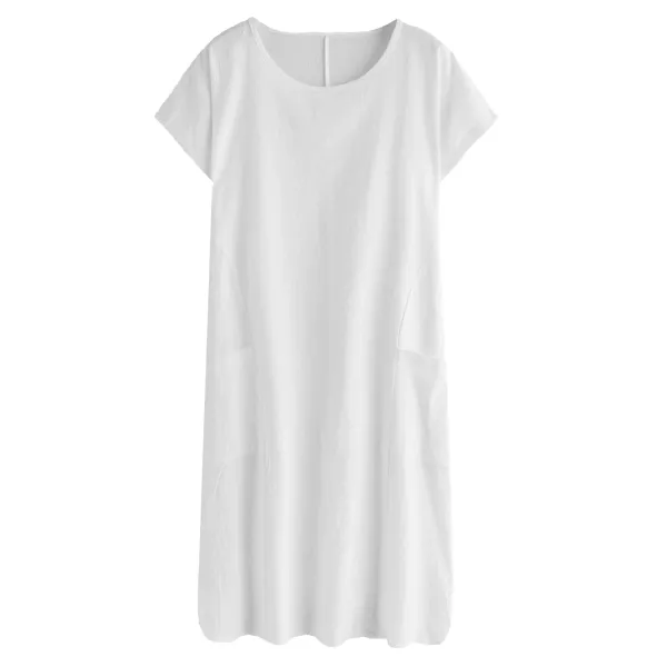 Design Loose Fit Linen Blend Tunic Dress White - 4