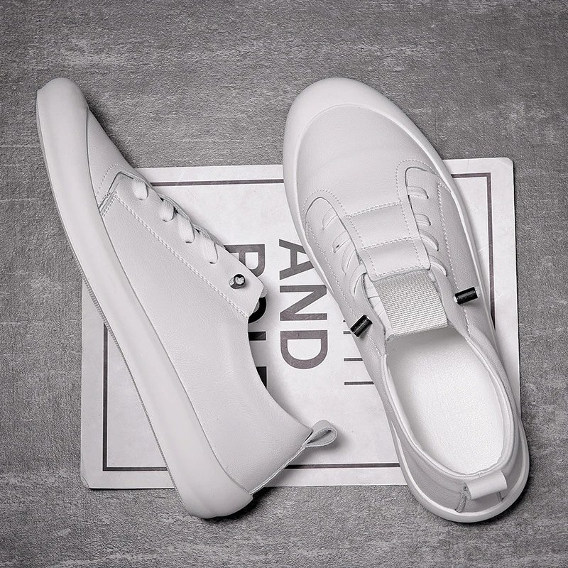 White Leather Slip-On Lace Detail Casual Sneakers