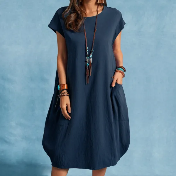 Design Loose Fit Linen Blend Tunic Dress White - 6