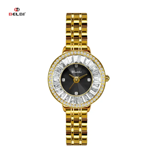 Design BELBI Crystal-Embellished Black Dial Stainless Steel Watch Watches - 17