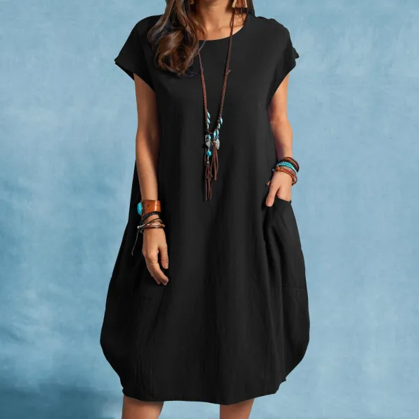Design Loose Fit Linen Blend Tunic Dress White - 9