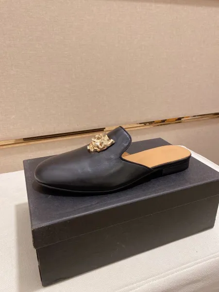 Versace Medusa Head Black Leather Mule Slipper - 6