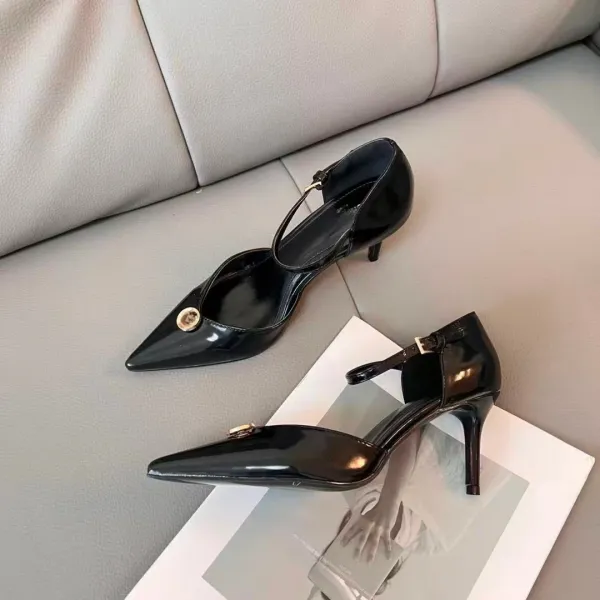 Design Pointed-Toe Mary Jane Stiletto Heels Black - 1