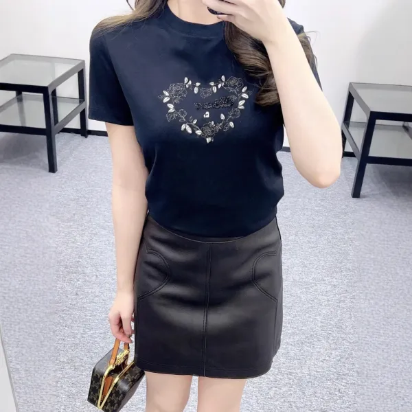 Chanel Floral Heart Embroidered White T-Shirt - 5