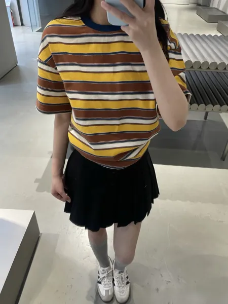 Design Multicolor Striped Ringer Tee with Navy Trim T-Shirt T-Shirts - 11