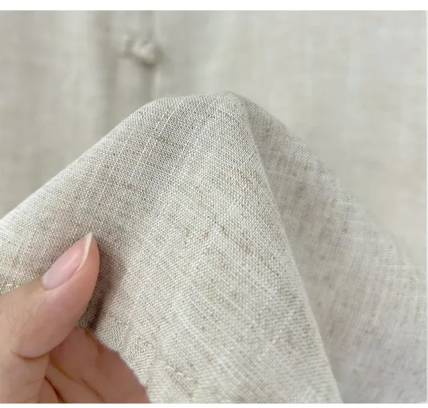 Design Mandarin Collar Linen Shirt Beige Tops.shirt - 14