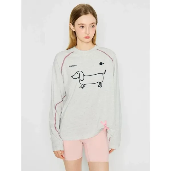 Design Dachshund Print Long-Sleeve Tee Gray T-Shirts - 6