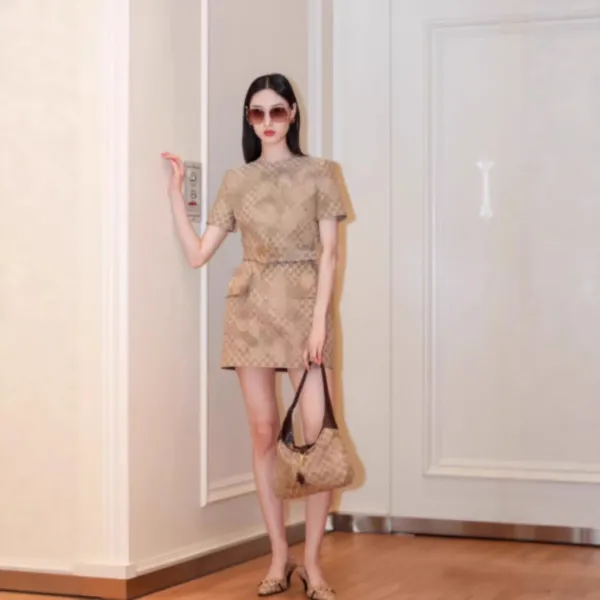 Gucci GG Marmont Checkered Dress Beige Brown Dress - 5