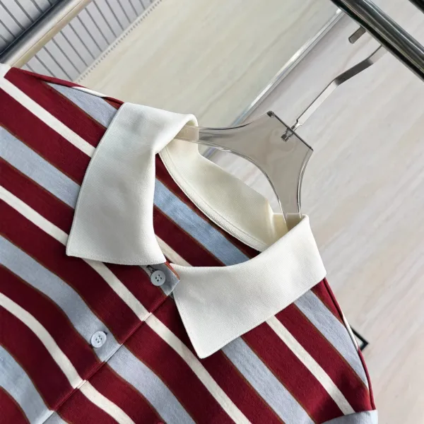 Design Striped Contrast Collar Polo Red Gray White Polo Shirt - 6