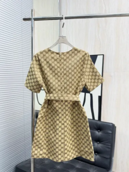 Gucci GG Marmont Checkered Dress Beige Brown Dress - 7