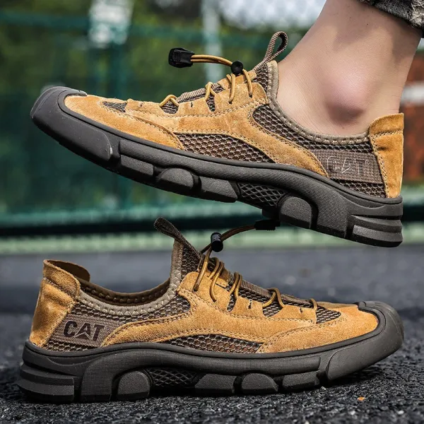 Design CAT Outdoor Mesh Sneakers Tan and Black Sneakers - 1