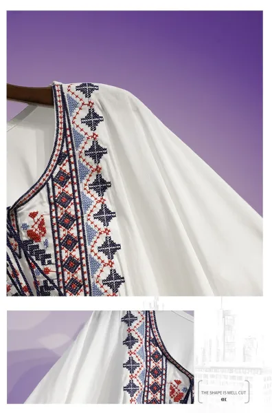 Design Boho Embroidered Lace Trim Tunic Top in Deep Purple Tops - 12