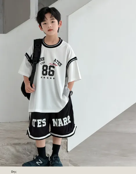Design Graphic Print Oversized T-Shirt and Basketball Shorts Set White / Black - 9