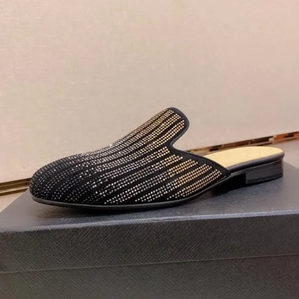 Christian Louboutin Strass-Embellished Black Mule Loafers - 1