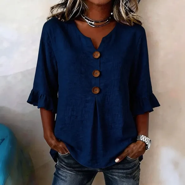 Design Button-Front Ruffle Sleeve Top Yellow Tops.shirt - 6
