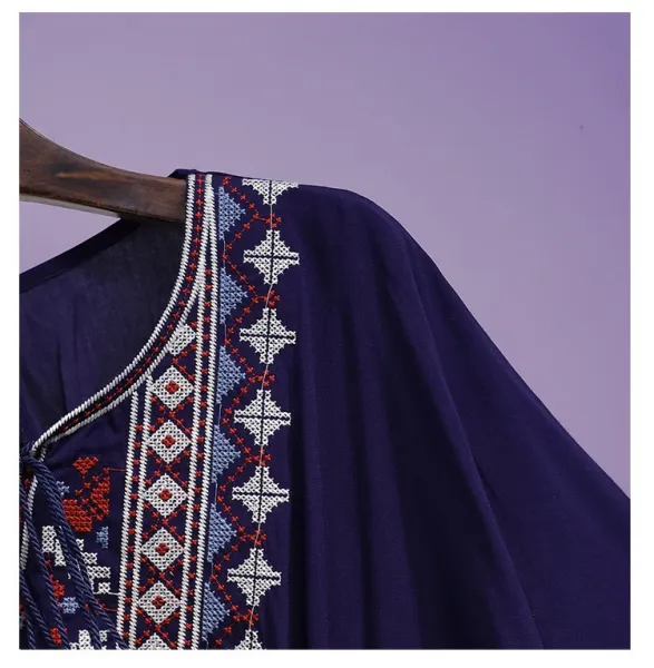 Design Boho Embroidered Lace Trim Tunic Top in Deep Purple Tops - 25