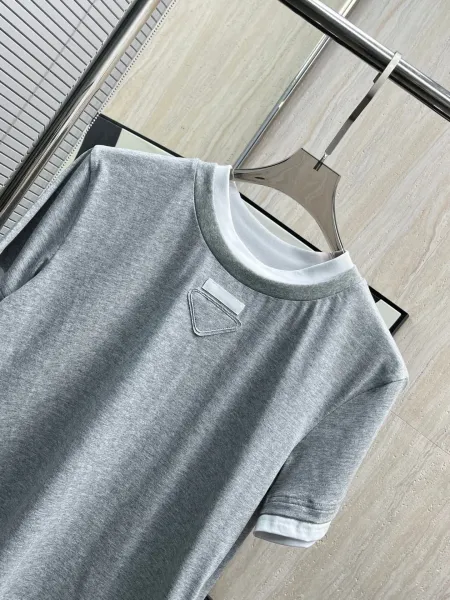 Prada Re-Nylon Triangle Logo T-Shirt Navy and White - 11