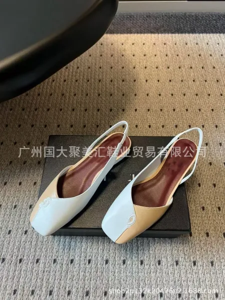 Design Slingback Loafers Black Leather-Suede Hybrid Heels - 15