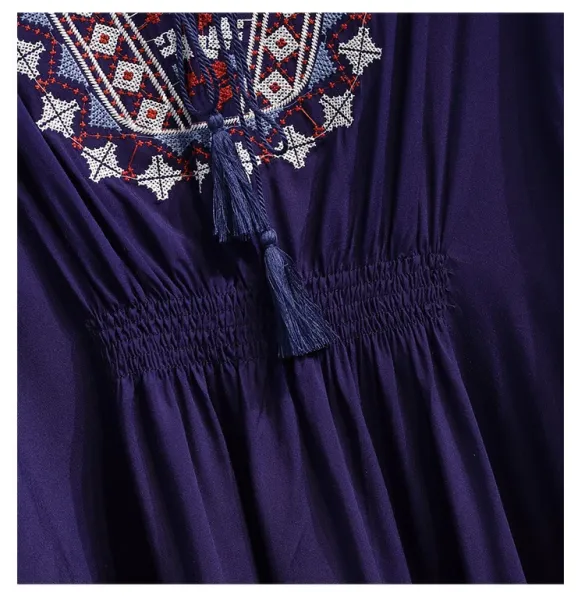 Design Boho Embroidered Lace Trim Tunic Top in Deep Purple Tops - 28