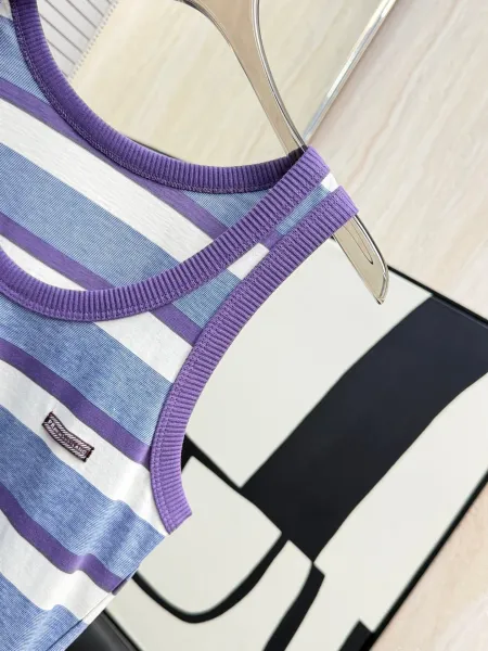 Design Striped Ribbed Trim Tank Top in Purple, Blue, and White Vest Top - 9