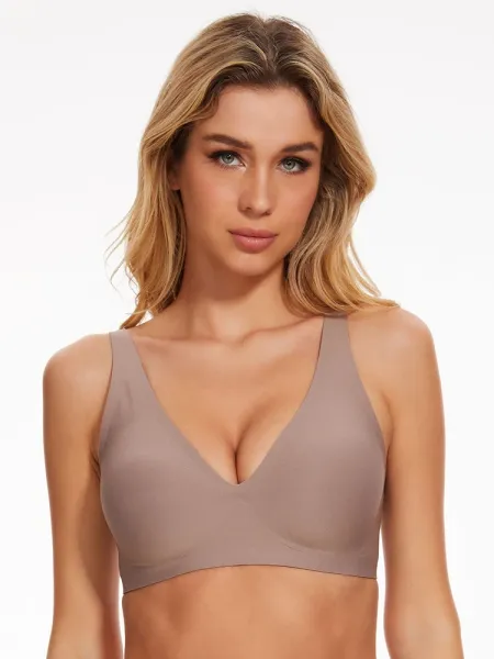 Design V-Neck Seamless Bra Black Underwear - 10