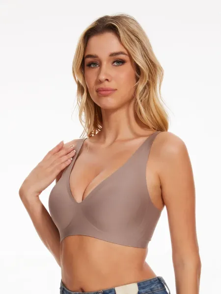 Design V-Neck Seamless Bra Black Underwear - 13