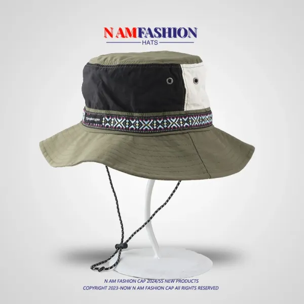 Design N AM Fashion Patchwork Bucket Hat Army Green Hats - 3