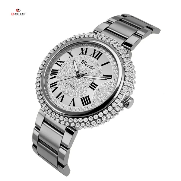 Design Belbi Crystal-Encrusted Roman Numeral Quartz Watch Silver Watches - 15