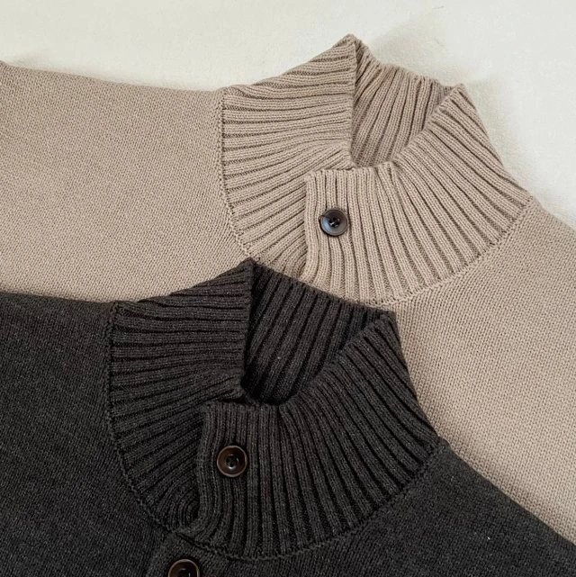 Design Beige Ribbed Collar Cardigan with Black Buttons Outerwear.cardigan - 21