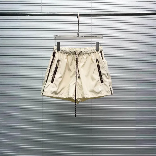 Miu Miu Nylon Drawstring Shorts Beige with Brown Trim Shorts - 1