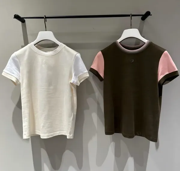 Design Color-Block Crew Neck T-Shirt Olive Pink - 4