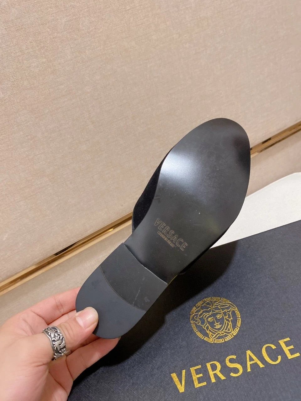 Versace Medusa Crystal-Embellished Black Suede Mule Loafers - 6