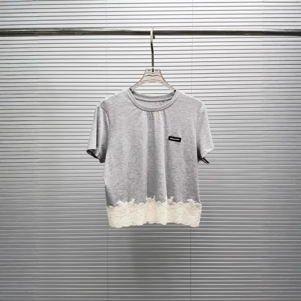 Design Lace-Trimmed Cropped T-Shirt and Shorts Set Gray - 7