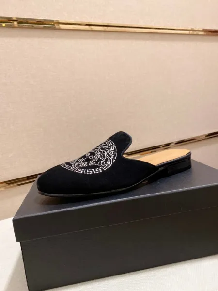 Versace Medusa Crystal-Embellished Black Suede Mule Loafers - 11